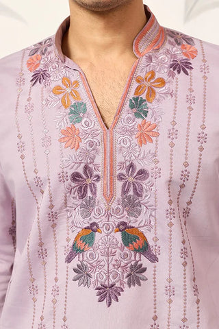 Royal Look Lavender V Neck Kurta Pant for Mens Wear Clothsvilla