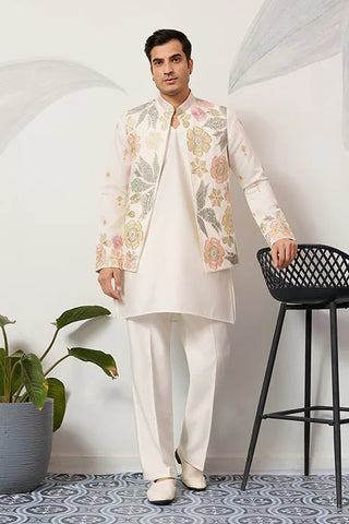 Carnival Function White Koti Kurta Pair for Mens Wear Clothsvilla
