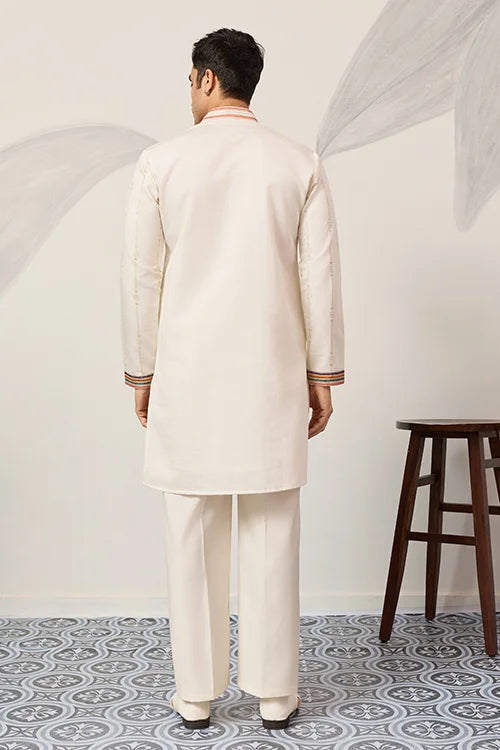 Luxury White V Neck Kurta Pant for Festive Wear Clothsvilla