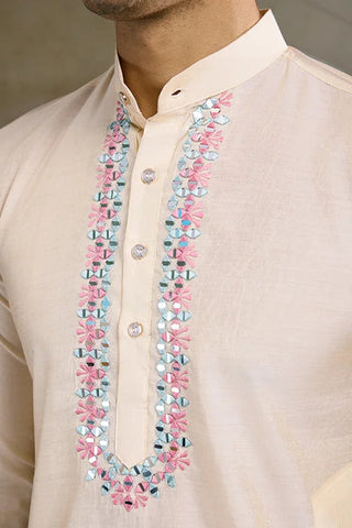 Traditional Beige Kurta Set with Koti Jacket Clothsvilla