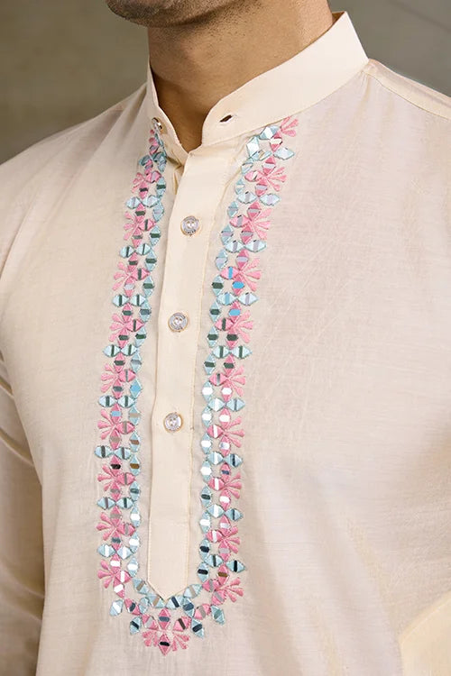 Traditional Beige Kurta Set with Koti Jacket Clothsvilla