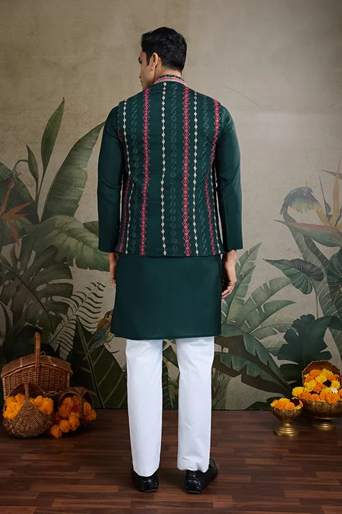 Indian ethnic wear Designer Green Kurta Koti Jacket Clothsvilla