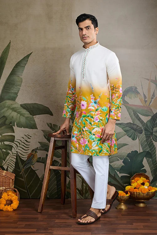 Printed with Hand Mirror Work Kurta for Mens Clothsvilla Main image
