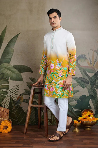 Printed with Hand Mirror Work Kurta for Mens Clothsvilla