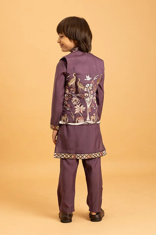 Graceful Purple Koti Kurta Set for Kids Wear Clothsvilla