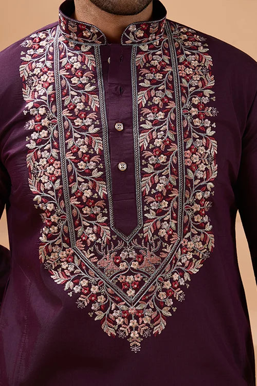 Ethnic Look Purple Kurta with Dupatta Mens Wear Special Clothsvilla