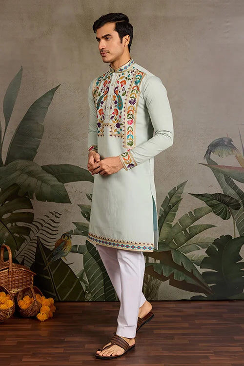 Pista Color Wedding Special Kurta Design for Mens Wear Clothsvilla