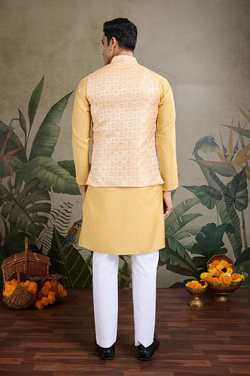 Yellow Roman Silk Kurta with Jacquard Koti Elegant Ethnic Wear Clothsvilla
