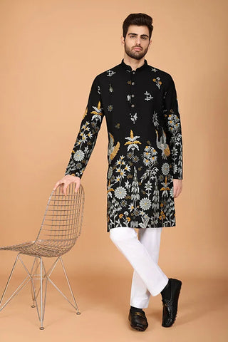 Black Designer Viscose Rayon Men's Kurta Online Clothsvilla