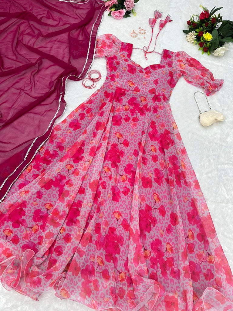 Exclusive Digital Printed Anarkali Gown Set ClothsVilla