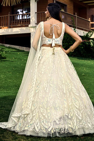 Exclusive White Thread With Multiple Sequins Embroidered Work Lehenga Choli Clothsvilla