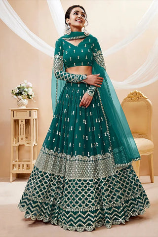 Fantastic Teal Blue Embroidered Women Lehenga Choli Collection Clothsvilla