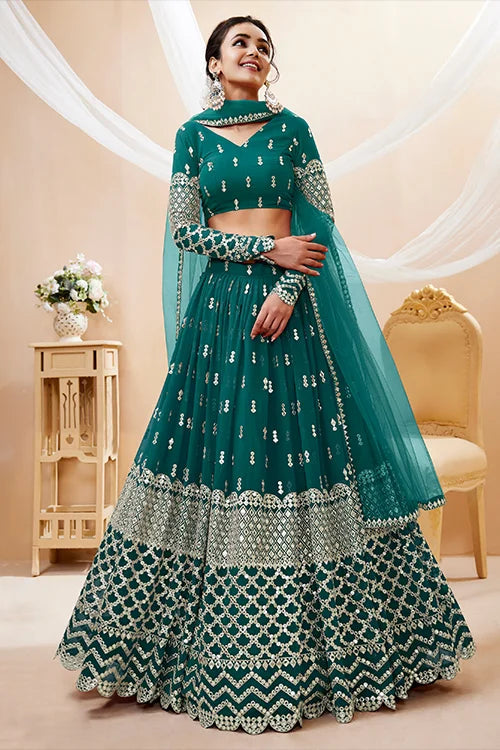 Fantastic Teal Blue Embroidered Women Lehenga Choli Collection Clothsvilla
