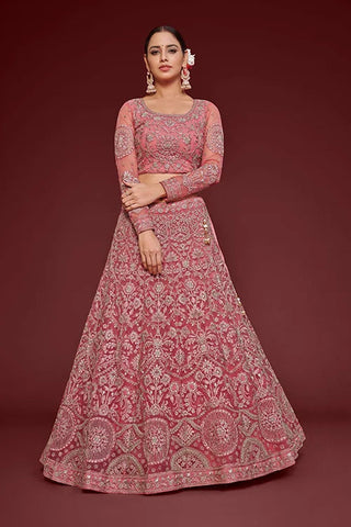 Fantasy Rose Soft Net Thread Zari Embroidery Work Lehenga Choli With Dupatta Clothsvilla