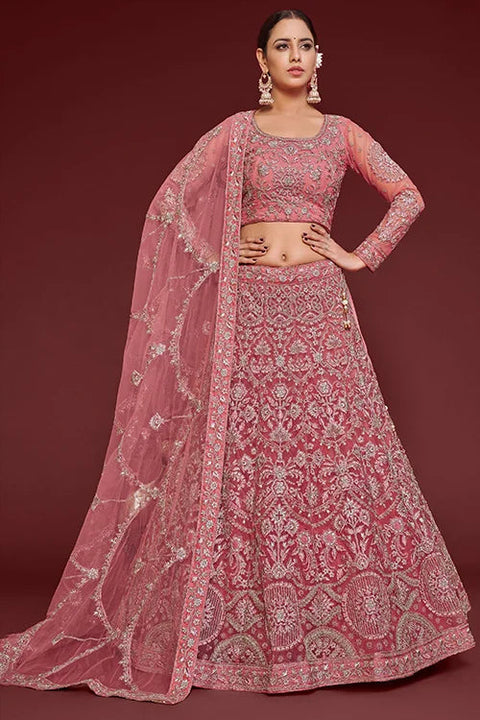 Fantasy Rose Soft Net Thread Zari Embroidery Work Lehenga Choli With Dupatta Clothsvilla Main image