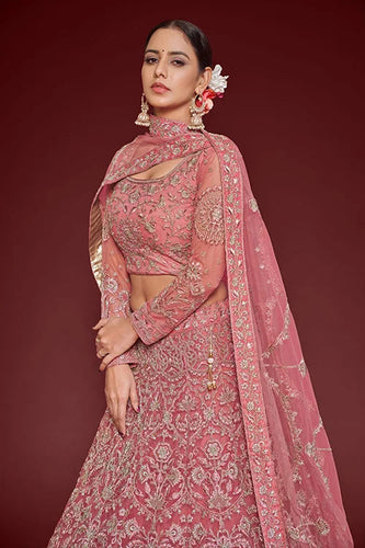 Fantasy Rose Soft Net Thread Zari Embroidery Work Lehenga Choli With Dupatta Clothsvilla