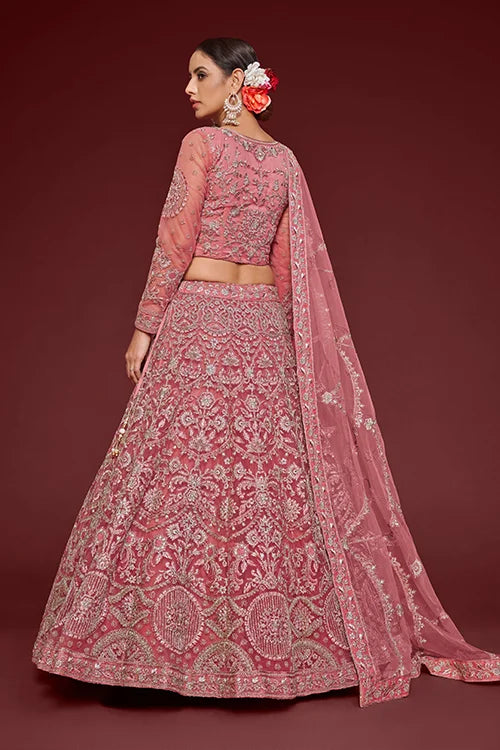 Fantasy Rose Soft Net Thread Zari Embroidery Work Lehenga Choli With Dupatta Clothsvilla