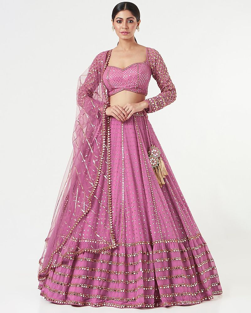 Faux Georgette Pink Lehenga Choli Dupatta Set with Sequin & Jari Embroidery, 4 Meter Flair (Copy) ClothsVilla