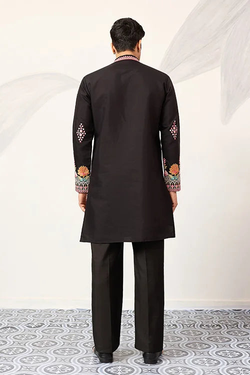 Ethnic Speical Classic Black Embroidered Kurta for Mens Clothsvilla