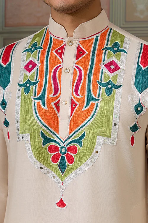 Cream Embroidered Festival Wear Kurta for Men Clothsvilla