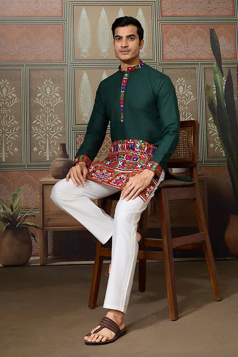 Navratri Style Green Cotton Readymade Kurta for Men Clothsvilla Main image