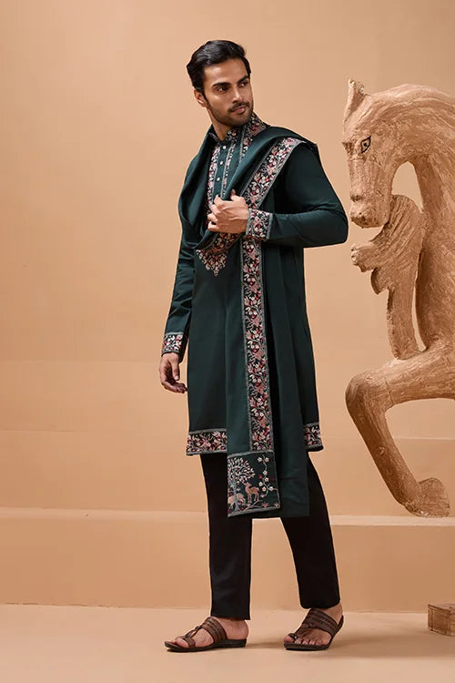 Perfect Green Festival Special Kurta with Dupatta for Mens Clothsvilla