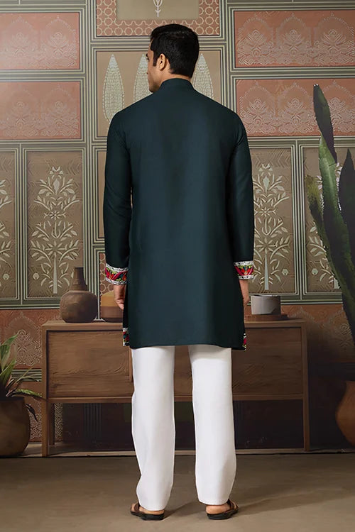 Green Embroidered Festival Wear Kurta for Men Clothsvilla