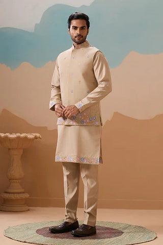 Celebration Beige Kurta Koti Pant Wedding Outfit for Men Clothsvilla