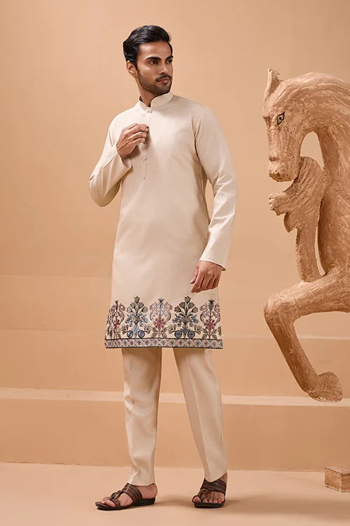 Tendy Beige Wedding Special Koti Kurta Set for Mens Wear Clothsvilla