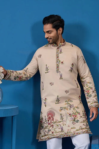 Perfect Festive Choice Beige Ethnic Kurta for Mens Wear Clothsvilla