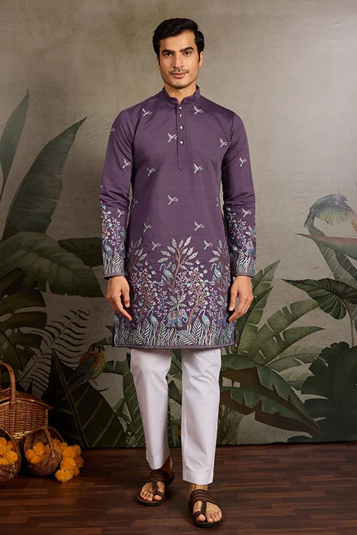 Festive Look Dusty Purple Color Traditional Kurta for Mens Clothsvilla