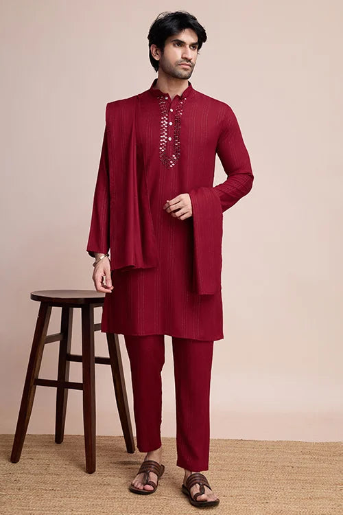 Festive Maroon Kurta Pant Set with Designer Dupatta Clothsvilla Main image