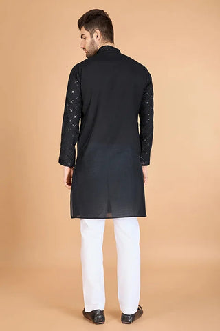 Black Color Kurta with Dupatta for Mens Wear Clothsvilla