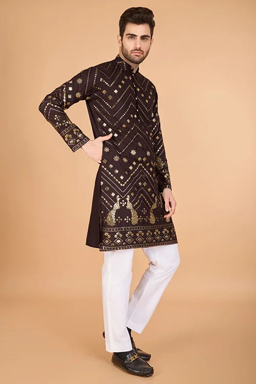 Brown Designer Men's Kurta – Viscose Rayon Fabric Clothsvilla