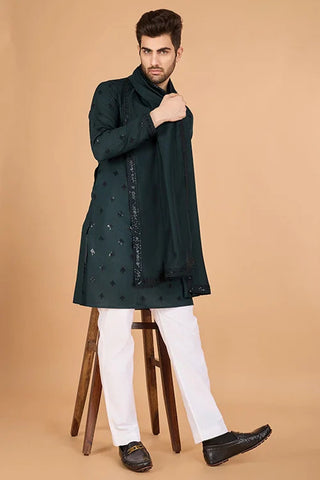 Designer Green Viscose Silk Kurta for Men Online Clothsvilla