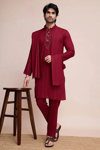 Festive Maroon Kurta Pant Set with Designer Dupatta Clothsvilla
