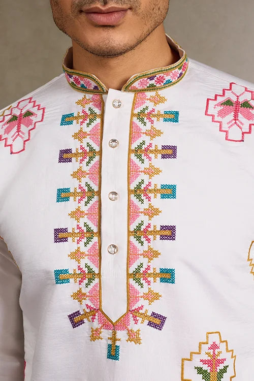 Classy Look Festive Occasion White Kurta for Mens Clothsvilla