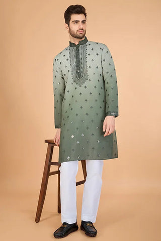 Designer Men's Ombre Green Kurta in Viscose Silk Clothsvilla