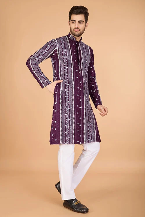 Purple Traditional Look Ethnic Wear Kurta for Men Clothsvilla