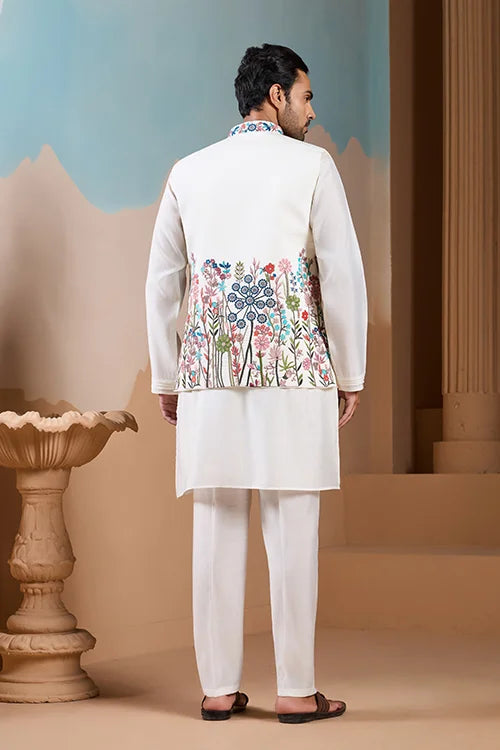 Royal Trendy White Koti Kurta Set for Men’s Wear Collection Clothsvilla