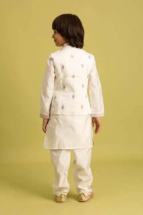 Traditional Wear White Koti Kurta Pajama for Boys Wear Clothsvilla
