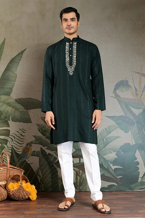 Traditional Green Kurta with Dupatta for Mens Wear Clothsvilla