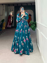 Load image into Gallery viewer, Floral Print Firozi Georgette Gown with Dupatta ClothsVilla