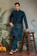 Load image into Gallery viewer, Teal Blue Embroidered Kurta Koti Set for Men Clothsvilla
