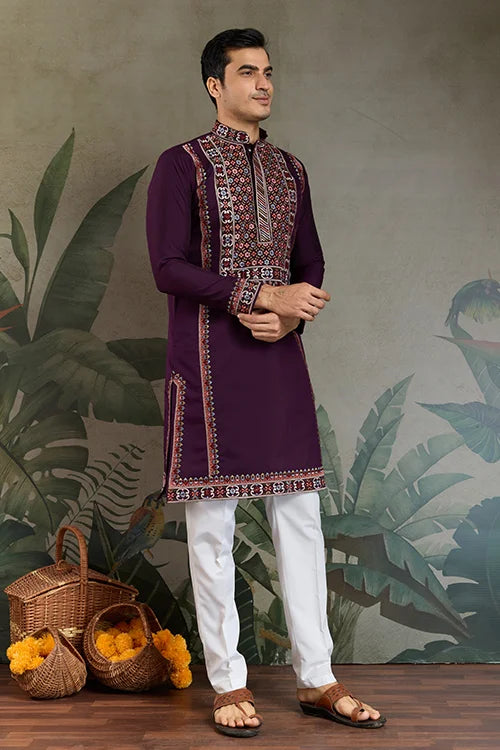 Engagement Special Purple Viscose Silk Outfit Kurta for Men Clothsvilla
