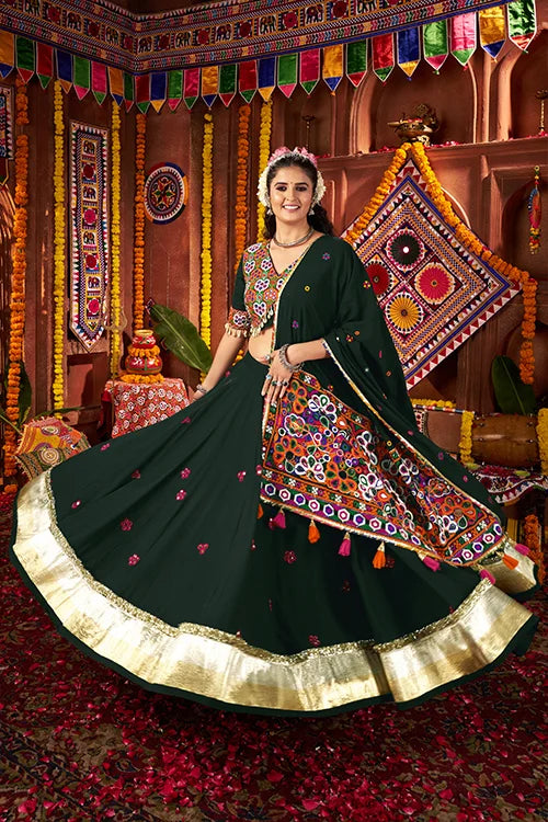 Beautiful Green Mirror Work Chaniya Choli for Navratri Clothsvilla