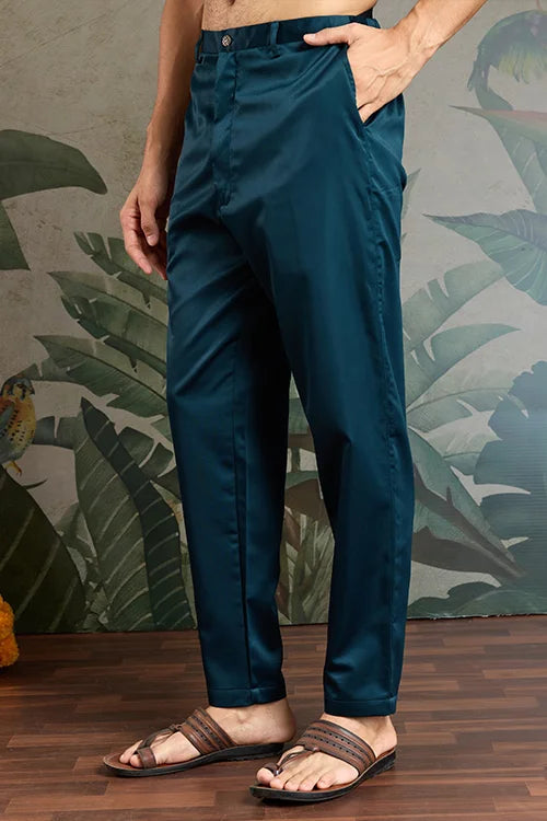 Teal Blue Embroidered Kurta Koti Set for Men Clothsvilla