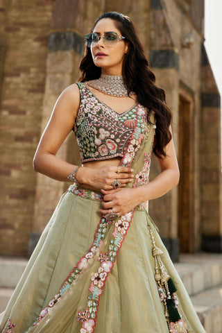 Net Sequins Embroidered Semi-Stitched Lehenga Choli with Dupatta Clothsvilla