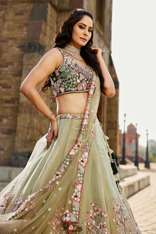 Net Sequins Embroidered Semi-Stitched Lehenga Choli with Dupatta Clothsvilla