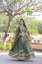 Load image into Gallery viewer, Designer Dyeable Viscose Jacquard Green Lehenga Choli &amp; Dupatta Set with Sequins Embroidery ClothsVilla